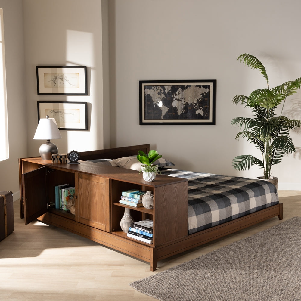 Kaori Walnut Brown Finished Wood Queen Size Platform Storage Bed