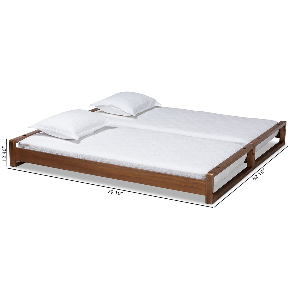 Klara Walnut Finished Wood Expandable Twin Size To King Size Bed Frame