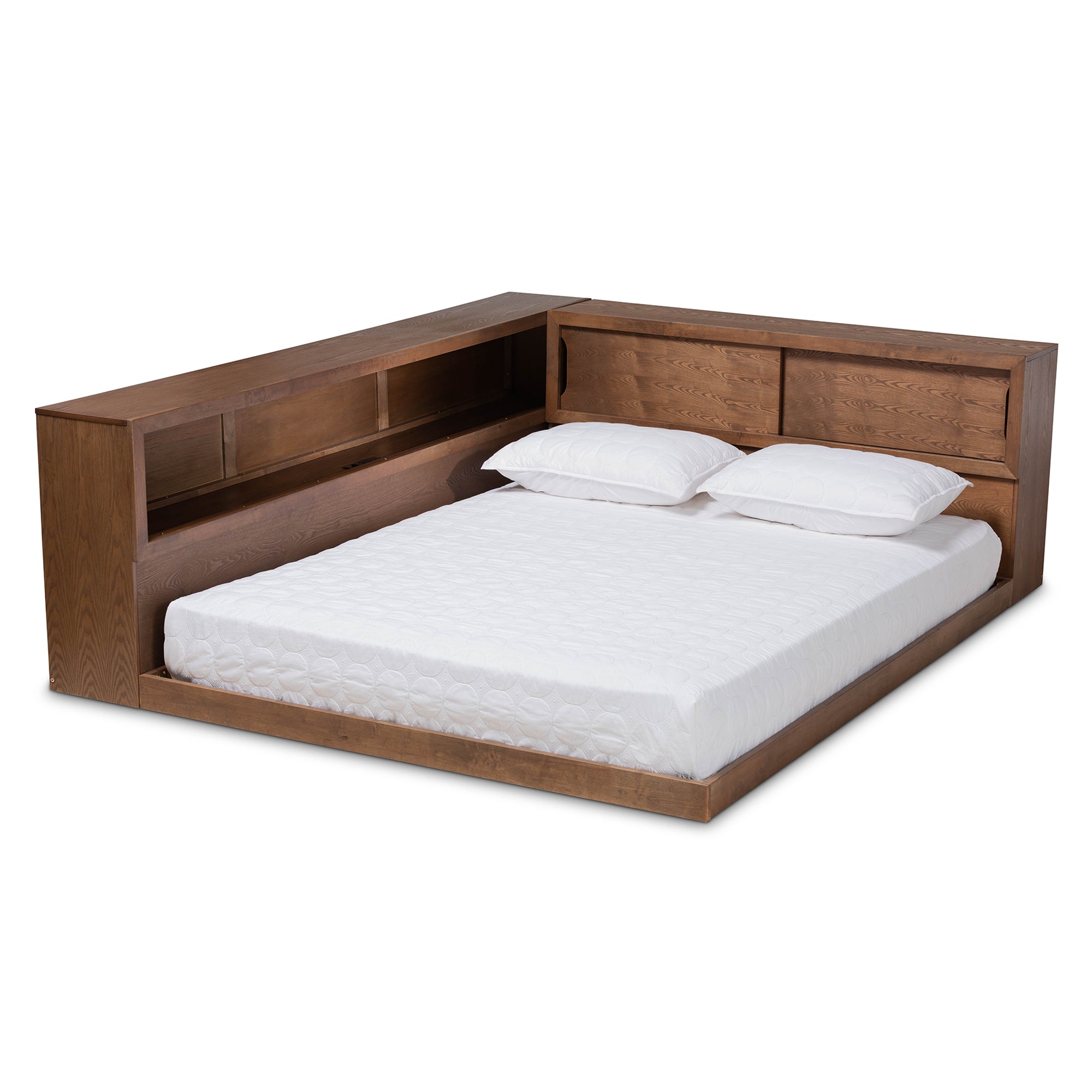Erie Queen Bed Walnut Brown Modern Rustic Outlet & Storage Features