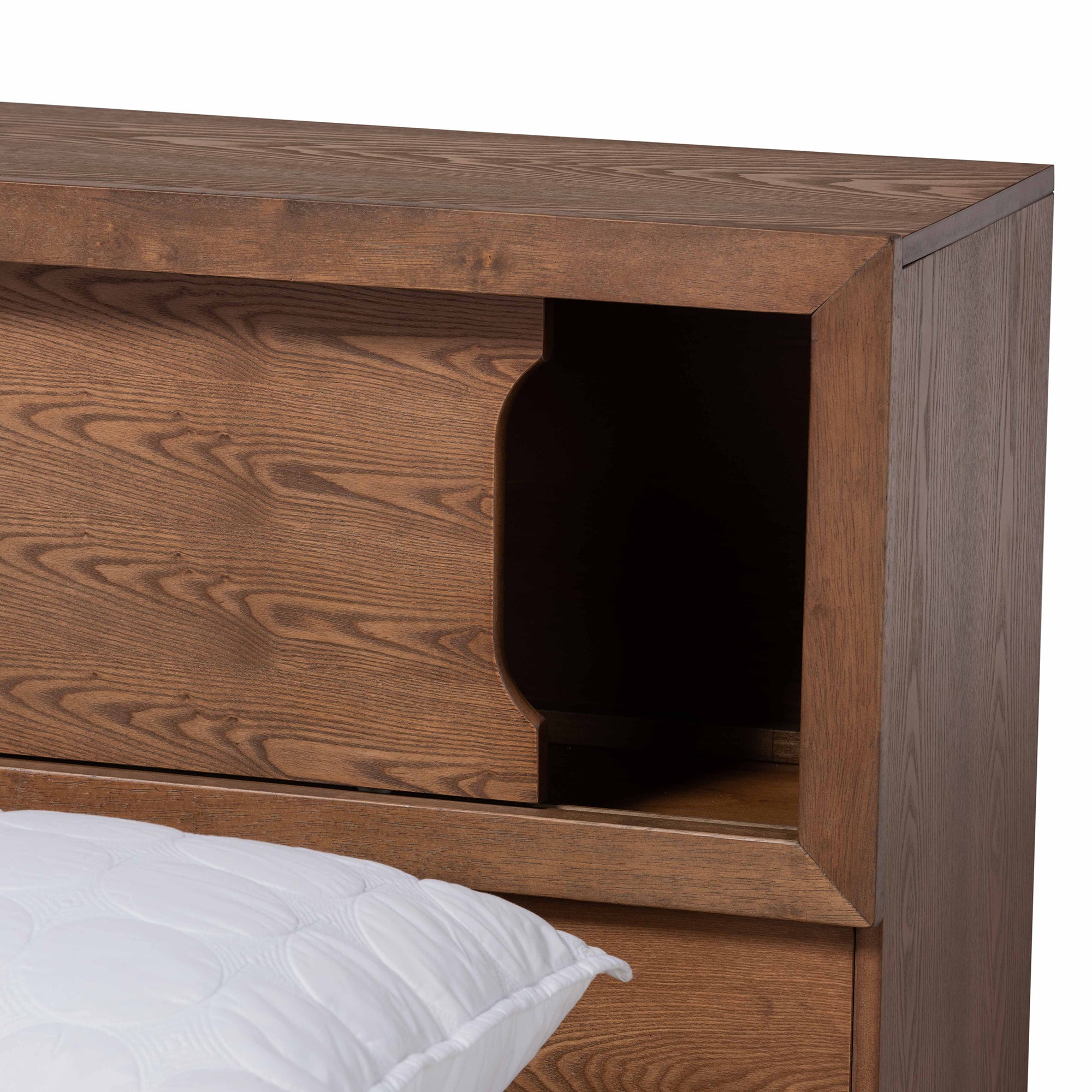 Erie Queen Bed Walnut Brown Modern Rustic Outlet & Storage Features