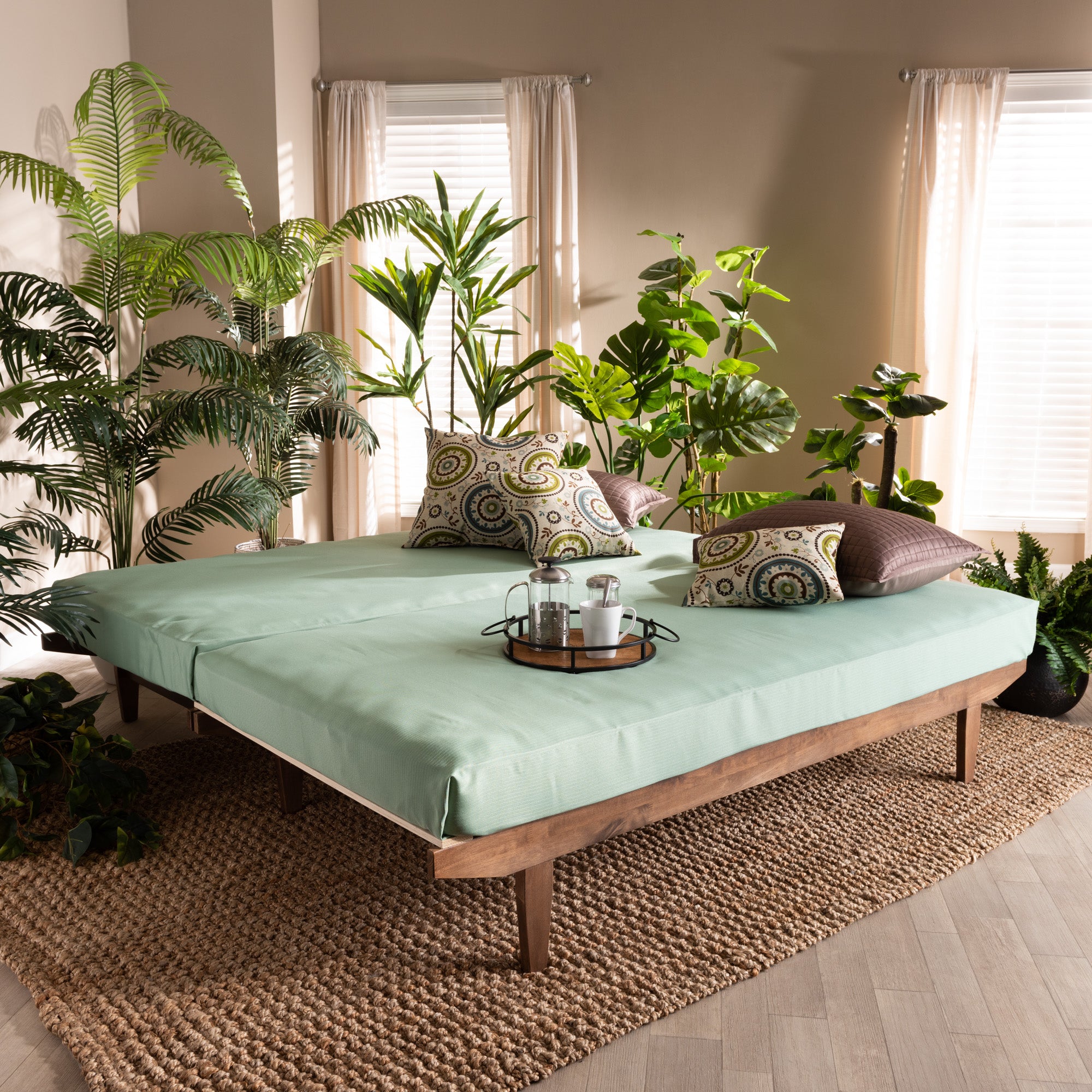 Hiro Walnut Finished Wood Expandable Twin Size To King Size Bed Frame