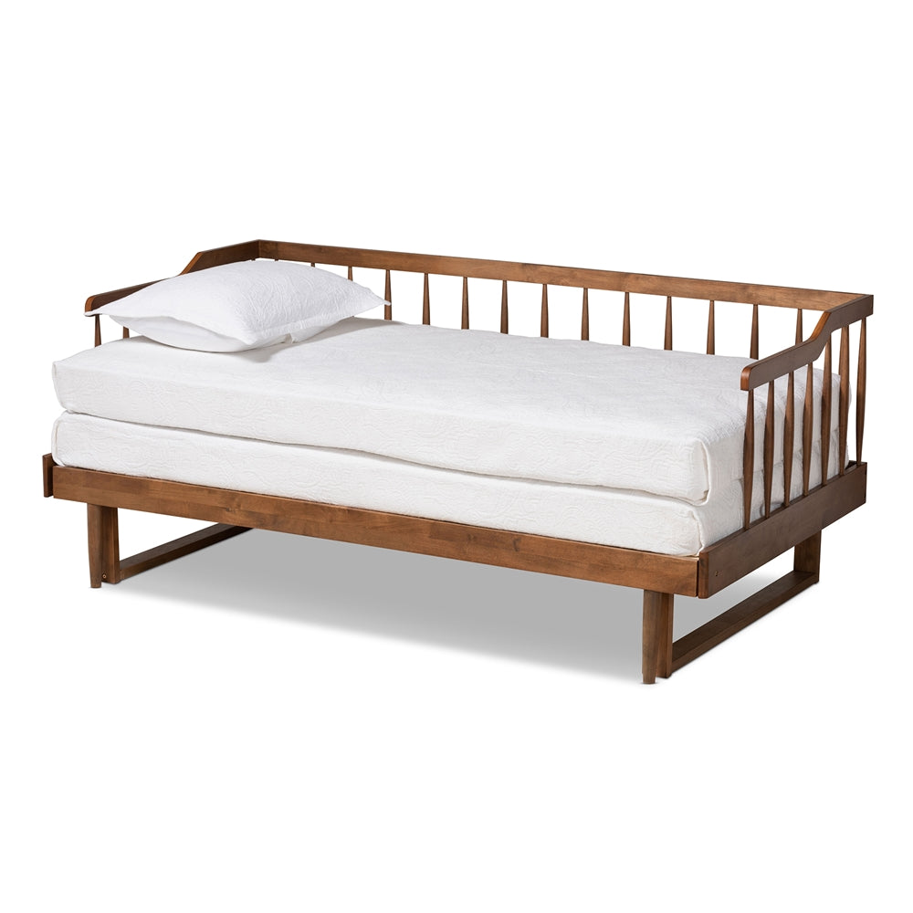 Muriel Modern And Transitional Walnut Brown Finished Wood Expandable Twin Size To King Size Spindle Daybed