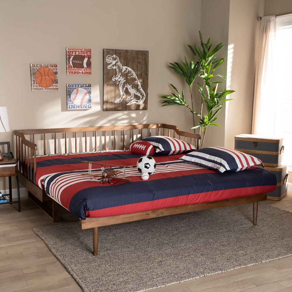 Muriel Modern And Transitional Walnut Brown Finished Wood Expandable Twin Size To King Size Spindle Daybed