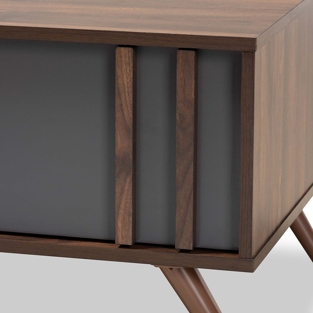 Naoki Modern and Contemporary Two-Tone Grey and Walnut Finished Wood 1-Drawer Coffee Table