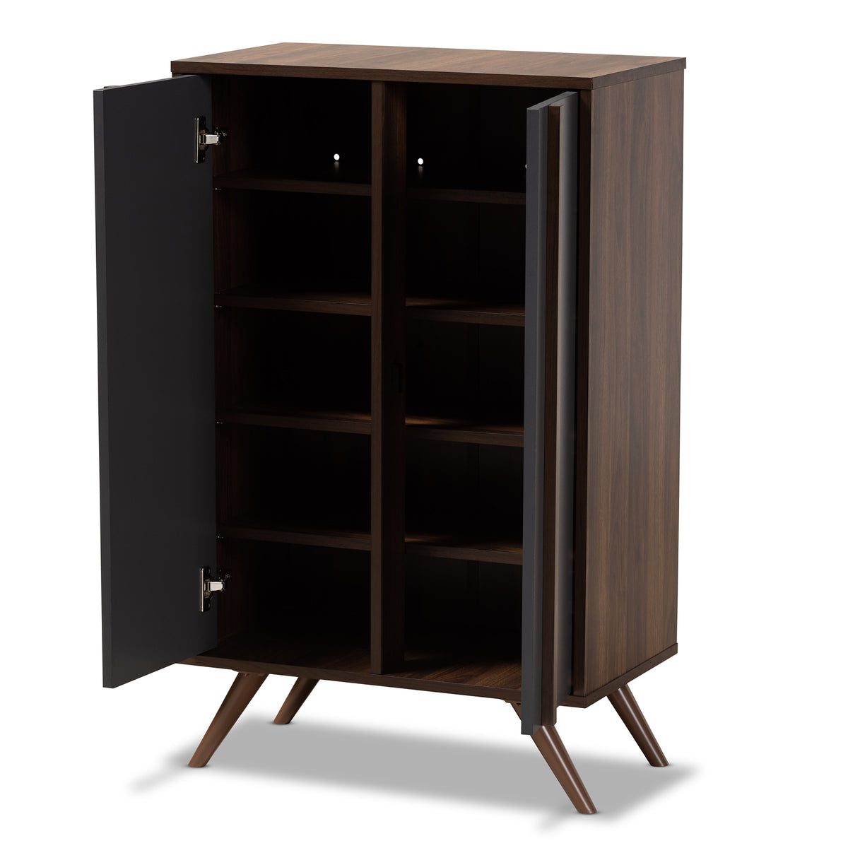 Naoki Modern and Contemporary Two-Tone Grey and Walnut Finished Wood 2-Door Shoe Cabinet