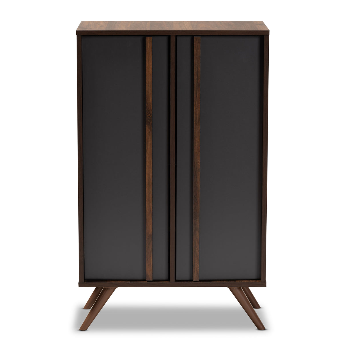 Naoki Modern and Contemporary Two-Tone Grey and Walnut Finished Wood 2-Door Shoe Cabinet