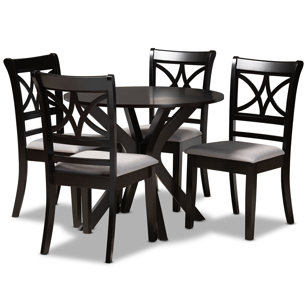Julia Modern and Contemporary Grey Fabric Upholstered and Dark Brown Finished Wood 5-Piece Dining Set