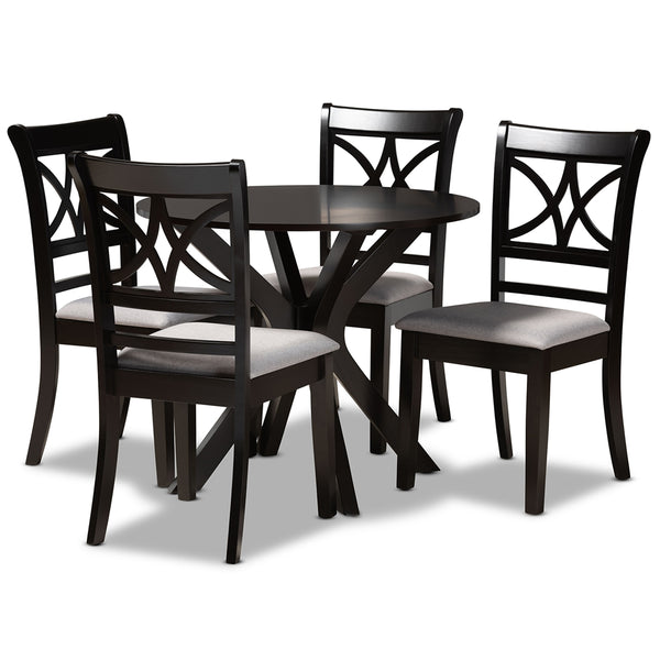 Julia Modern and Contemporary Grey Fabric Upholstered and Dark Brown Finished Wood 5-Piece Dining Set