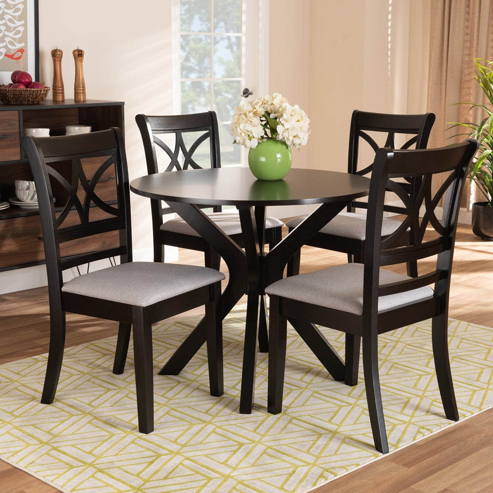 Julia Modern and Contemporary Grey Fabric Upholstered and Dark Brown Finished Wood 5-Piece Dining Set