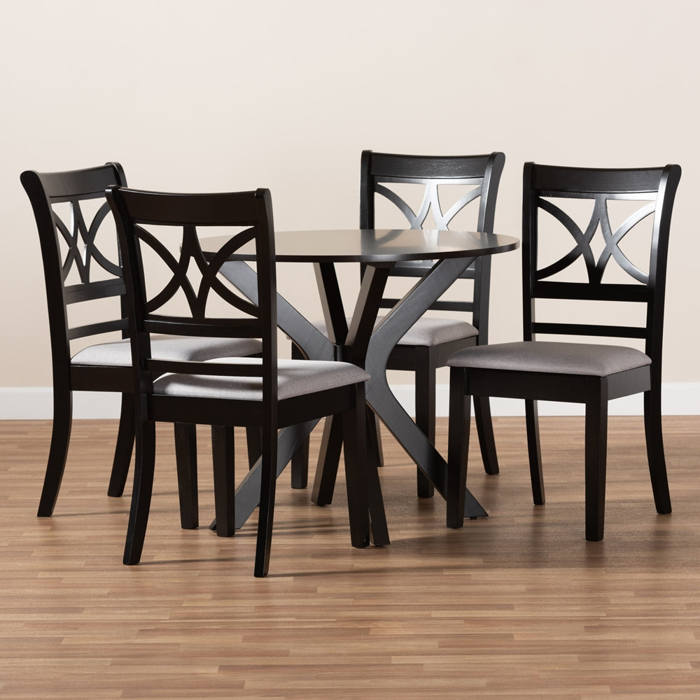 Julia Modern and Contemporary Grey Fabric Upholstered and Dark Brown Finished Wood 5-Piece Dining Set