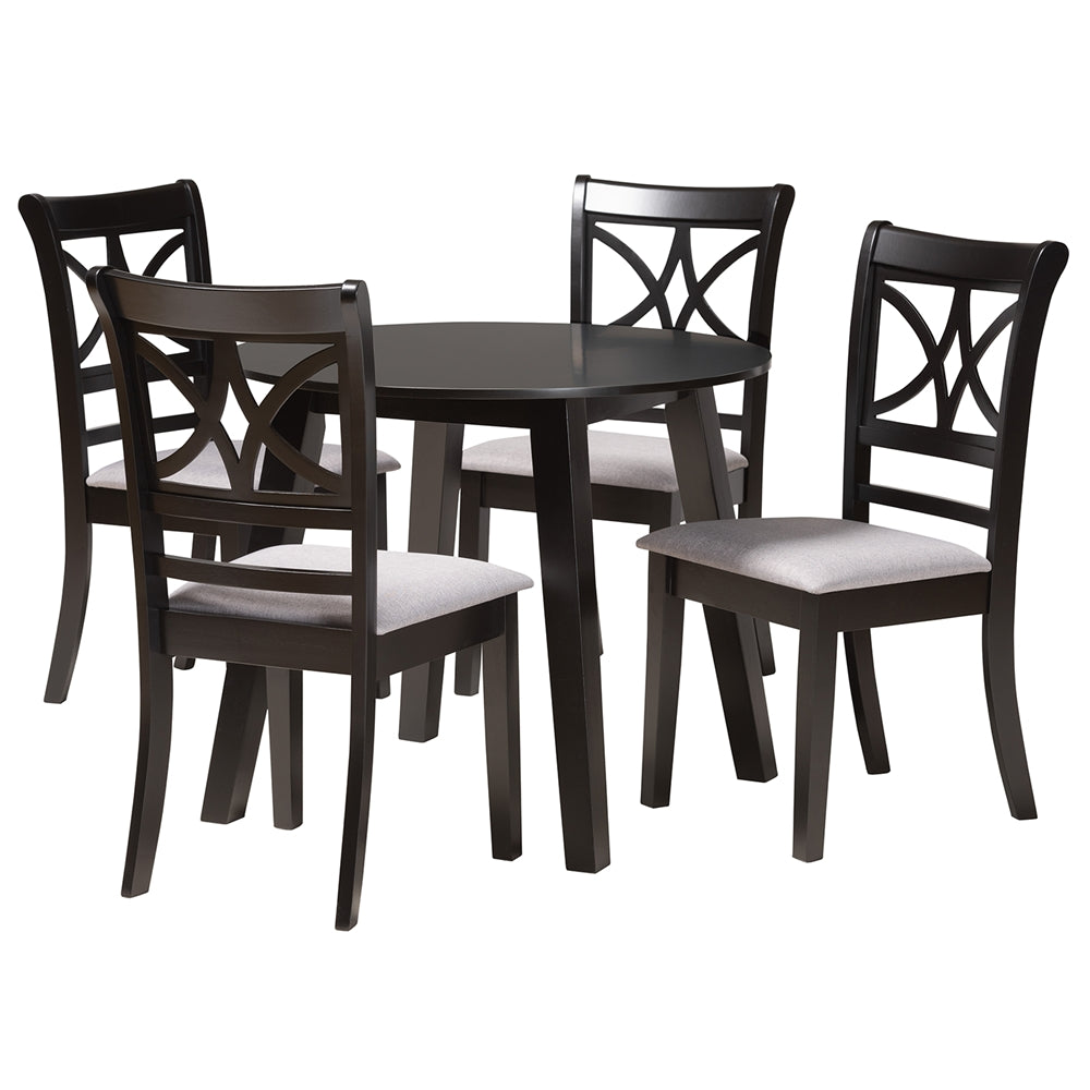 Brooke Modern Grey Fabric and Dark Brown Finished Wood 5-Piece Dining Set