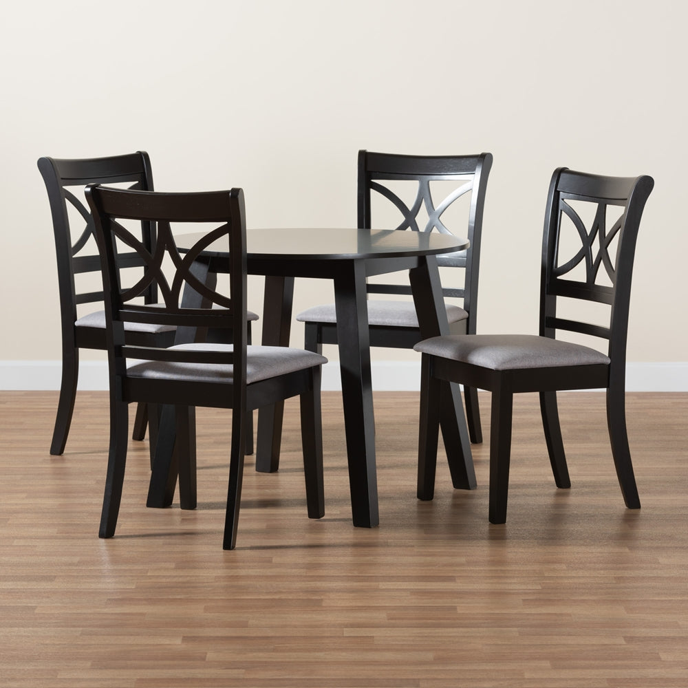 Brooke Modern Grey Fabric and Dark Brown Finished Wood 5-Piece Dining Set