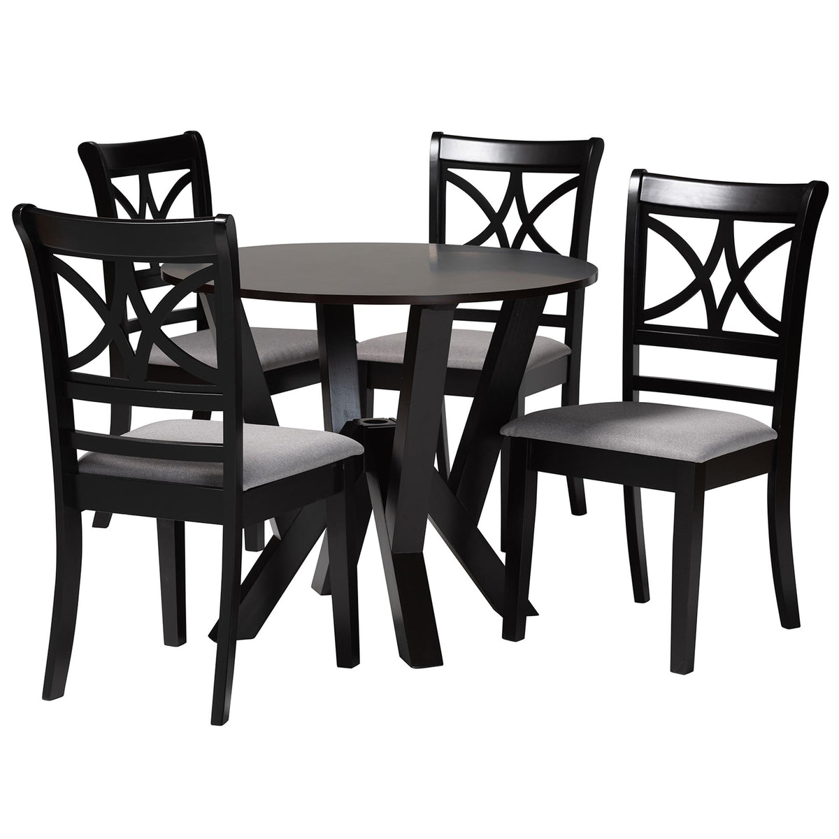 Mari Modern Grey Fabric and Dark Brown Finished Wood 5-Piece Dining Set