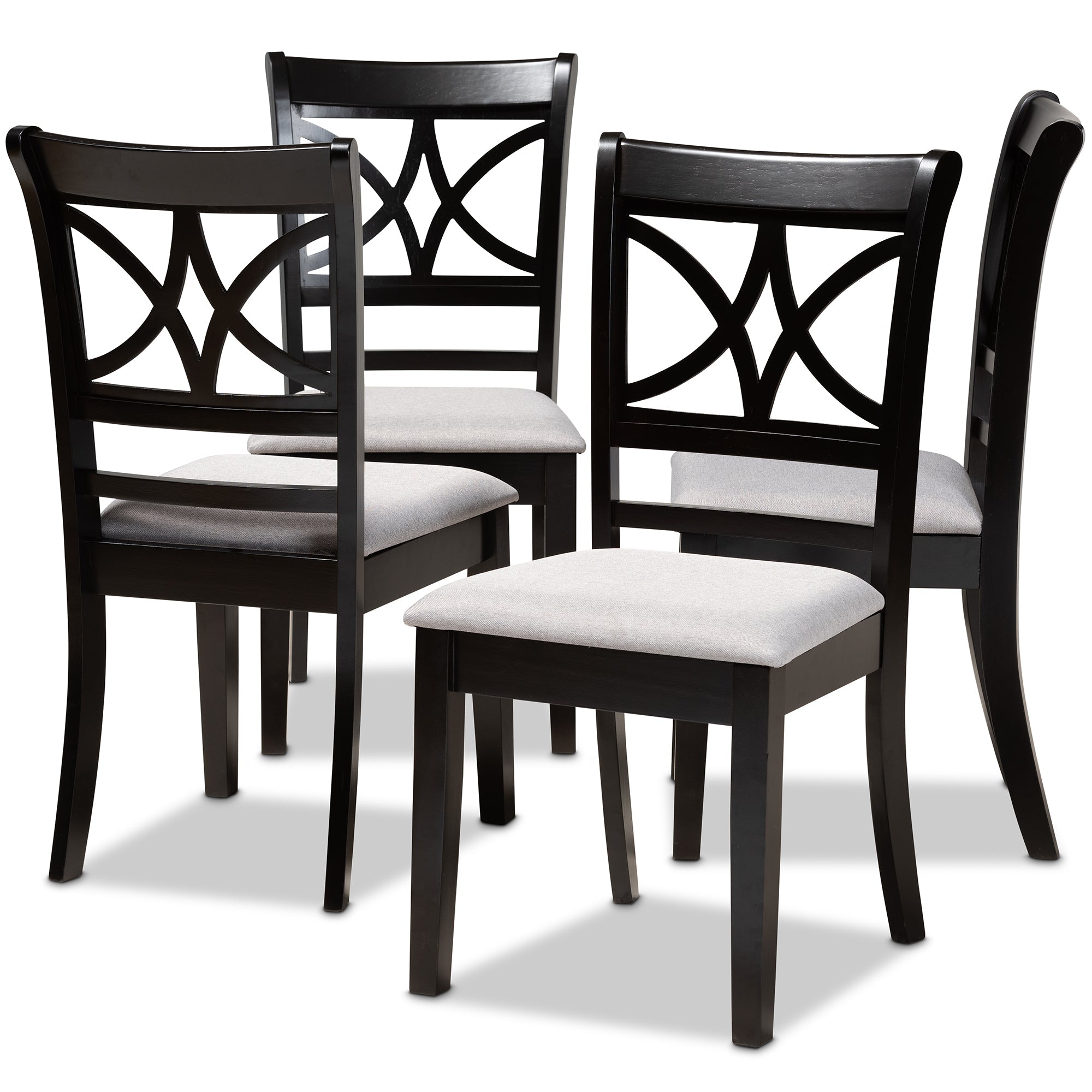 Clarke Modern and Contemporary Grey Fabric Upholstered and Espresso Brown Finished Wood 4-Piece Dining Chair Set