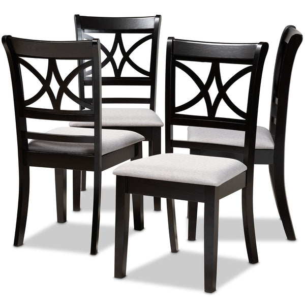 Clarke Modern and Contemporary Grey Fabric Upholstered and Espresso Brown Finished Wood 4-Piece Dining Chair Set