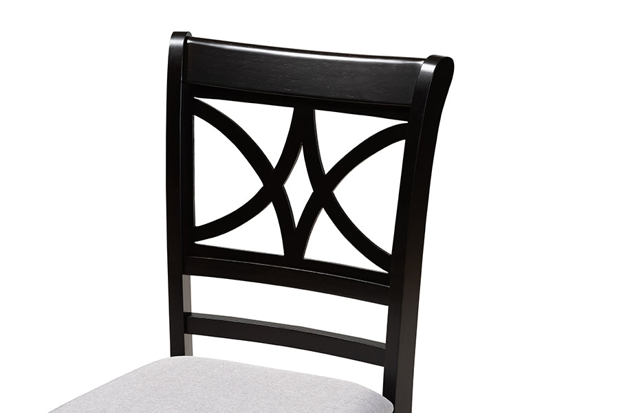 Clarke Modern and Contemporary Grey Fabric Upholstered and Espresso Brown Finished Wood 4-Piece Dining Chair Set
