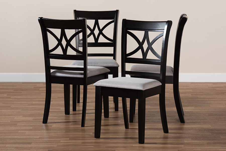 Clarke Modern and Contemporary Grey Fabric Upholstered and Espresso Brown Finished Wood 4-Piece Dining Chair Set