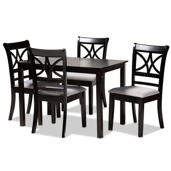 Clarke Modern and Contemporary Grey Fabric Upholstered and Espresso Brown Finished Wood 5-Piece Dining Set
