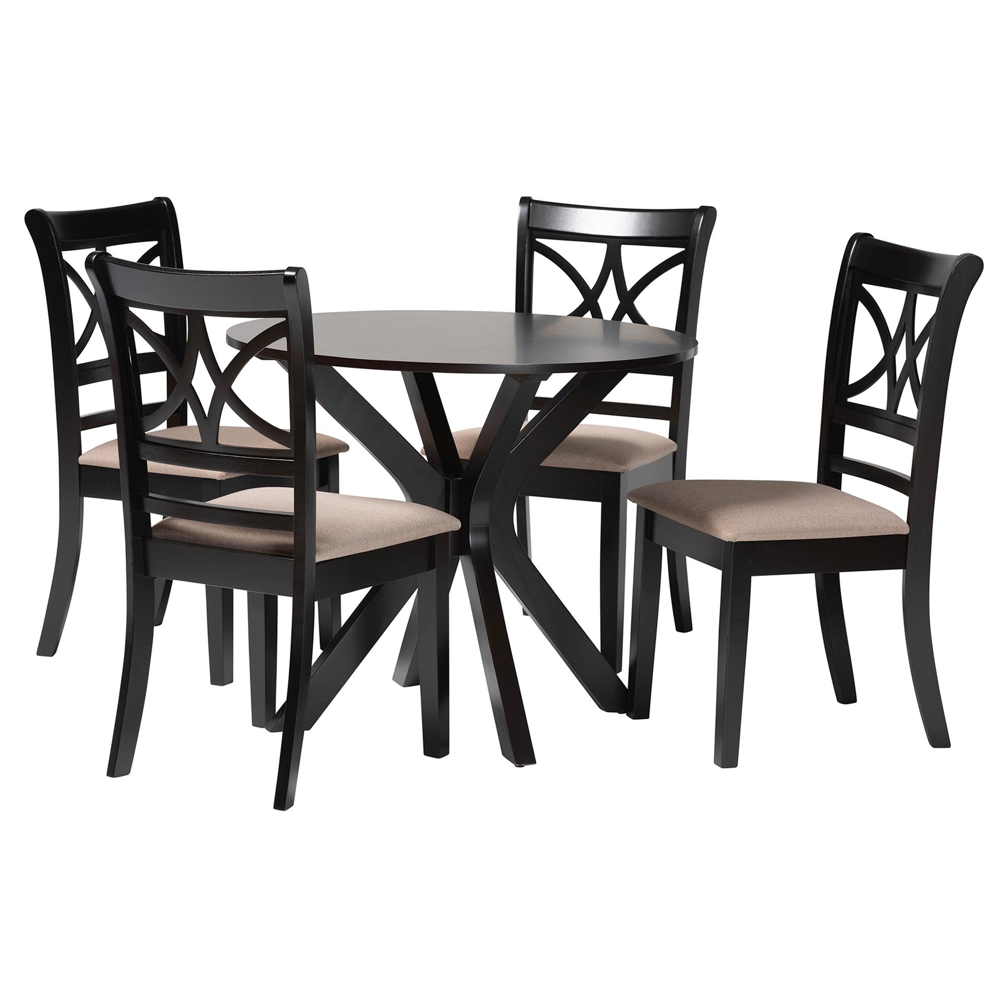 Julia 5-Piece Dining Set - Compact Mid-Century Modern Round Table and Chair Set for Dining Room, Kitchen, Apartment, Sand