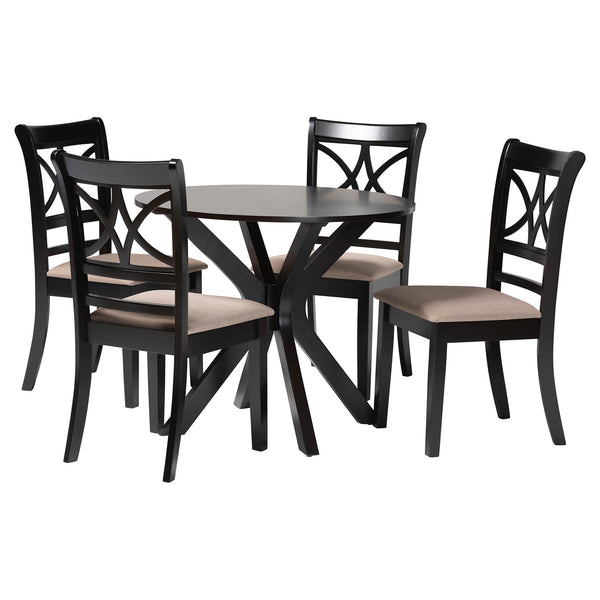 Julia 5-Piece Dining Set - Compact Mid-Century Modern Round Table and Chair Set for Dining Room, Kitchen, Apartment, Sand