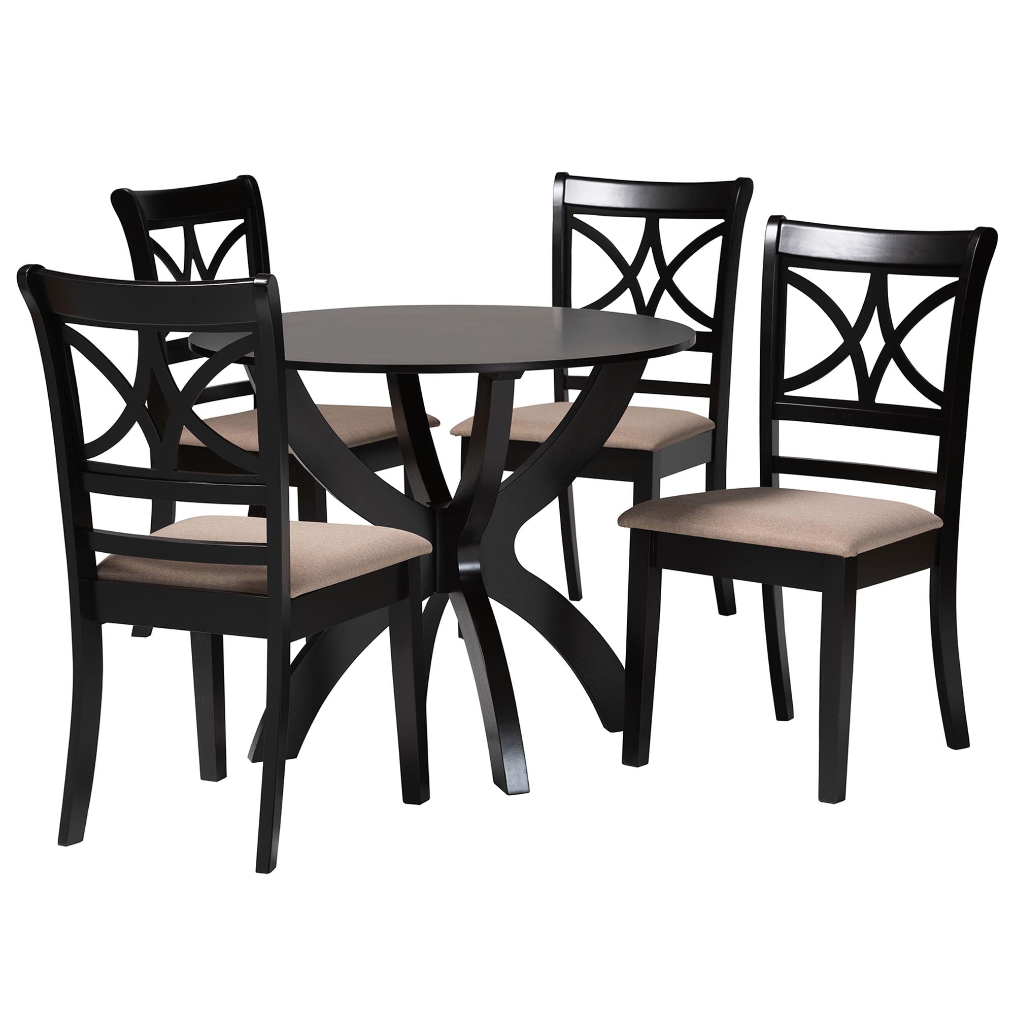 Noemi Modern Beige Fabric and Dark Brown Finished Wood 5-Piece Dining Set