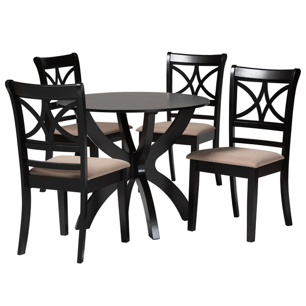 Noemi Modern Beige Fabric and Dark Brown Finished Wood 5-Piece Dining Set