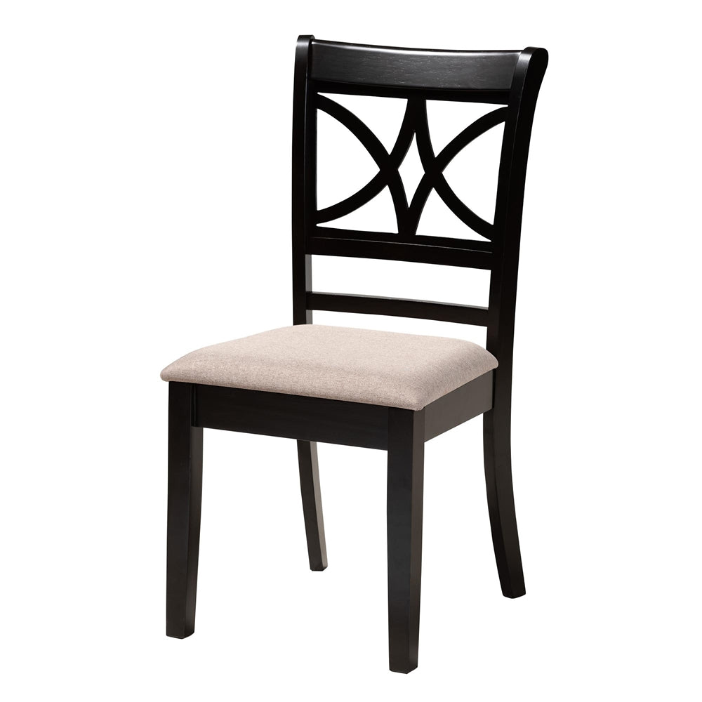Noemi Modern Beige Fabric and Dark Brown Finished Wood 5-Piece Dining Set