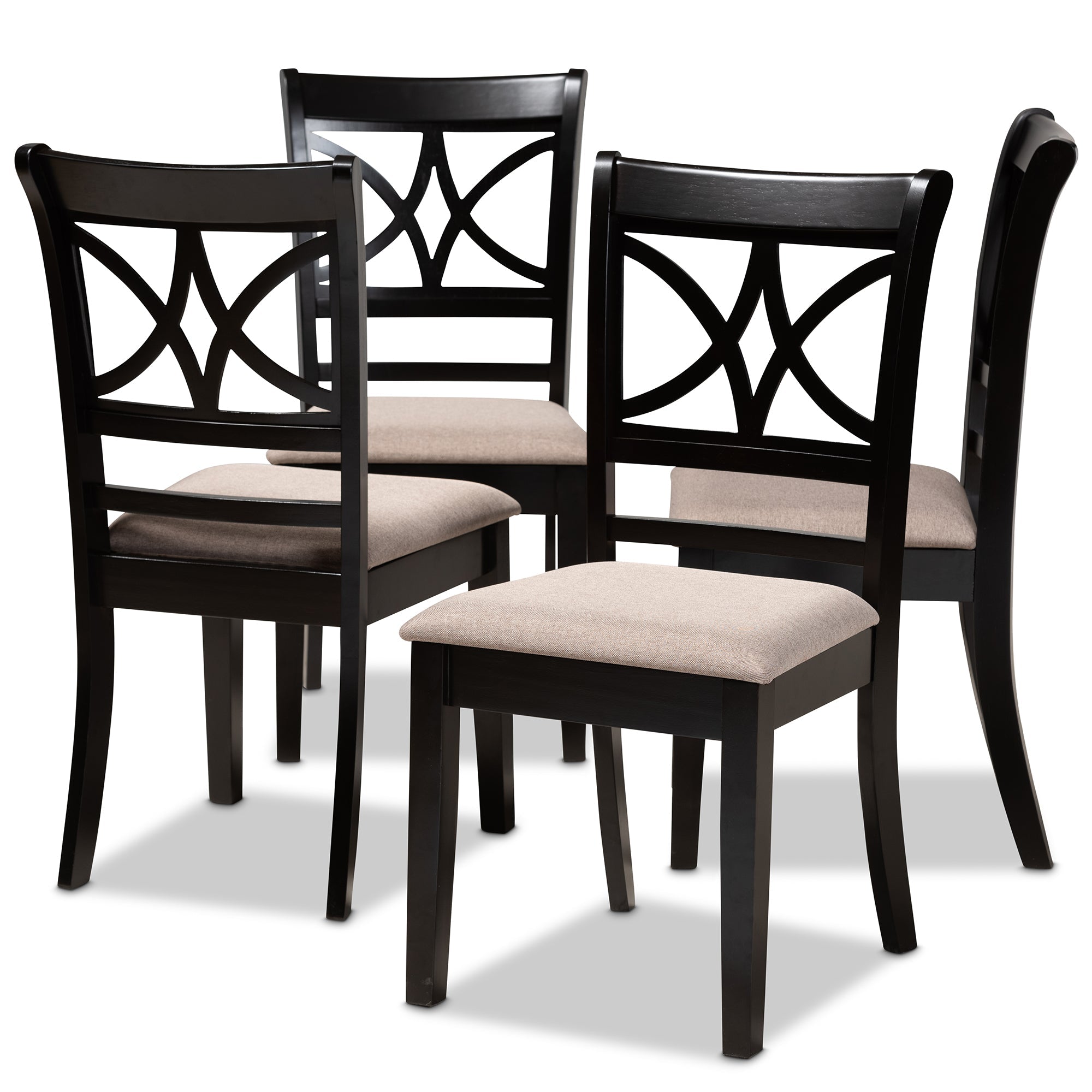 Clarke Modern and Contemporary Sand Fabric Upholstered and Espresso Brown Finished Wood 4-Piece Dining Chair Set