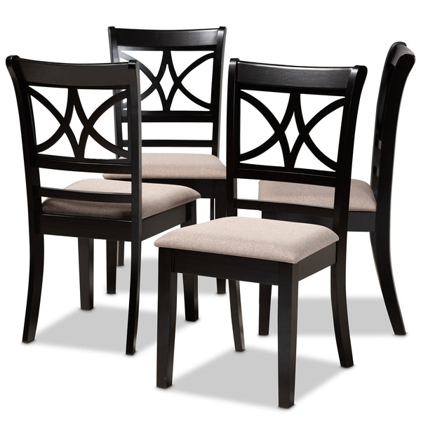 Clarke Modern and Contemporary Sand Fabric Upholstered and Espresso Brown Finished Wood 4-Piece Dining Chair Set