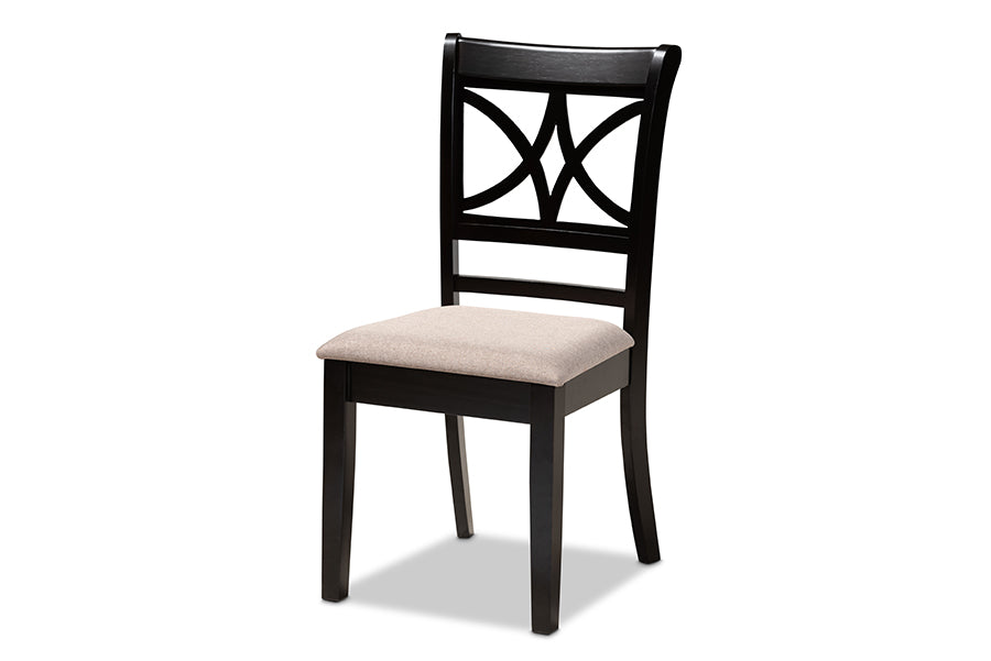 Clarke Modern and Contemporary Sand Fabric Upholstered and Espresso Brown Finished Wood 4-Piece Dining Chair Set
