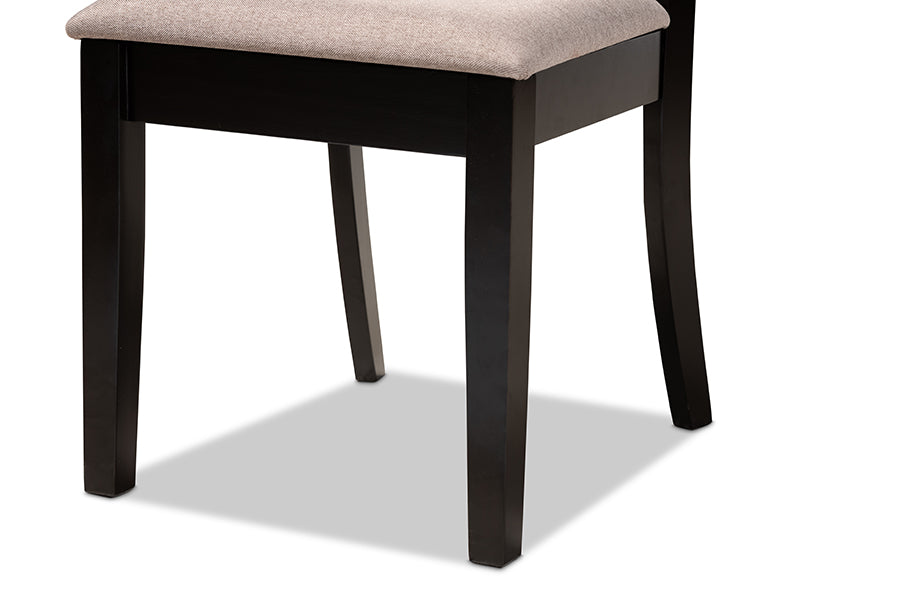 Clarke Modern and Contemporary Sand Fabric Upholstered and Espresso Brown Finished Wood 4-Piece Dining Chair Set