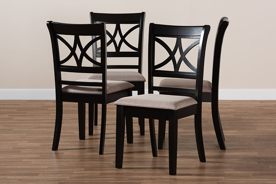 Clarke Modern and Contemporary Sand Fabric Upholstered and Espresso Brown Finished Wood 4-Piece Dining Chair Set