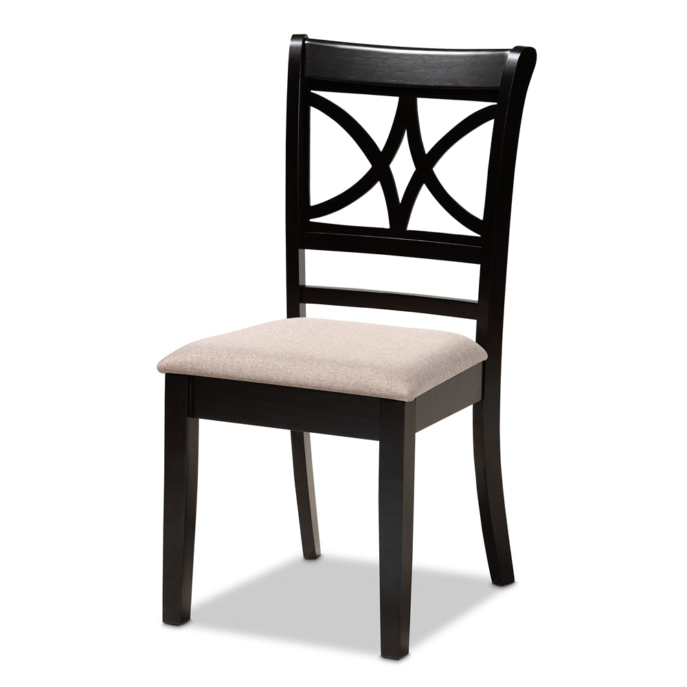 Clarke Modern and Contemporary Sand Fabric Upholstered and Espresso Brown Finished Wood 5-Piece Dining Set