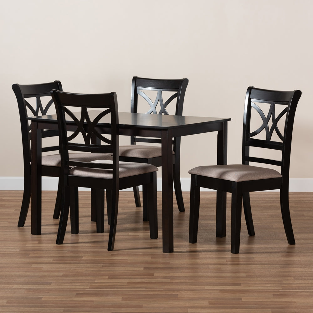 Clarke Modern and Contemporary Sand Fabric Upholstered and Espresso Brown Finished Wood 5-Piece Dining Set