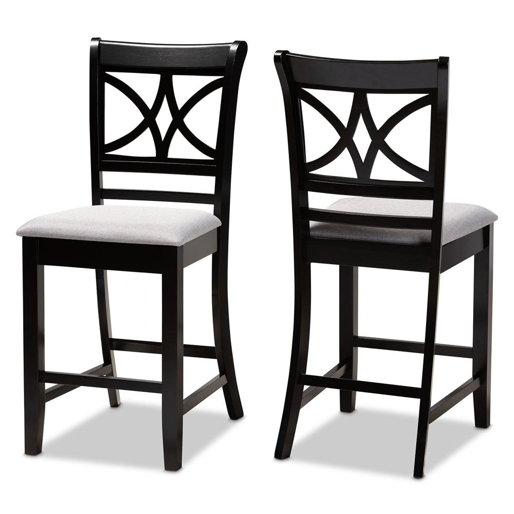 Chandler Modern and Contemporary Grey Fabric Upholstered and Espresso Brown Finished Wood 2-Piece Counter Height Pub Chair Set