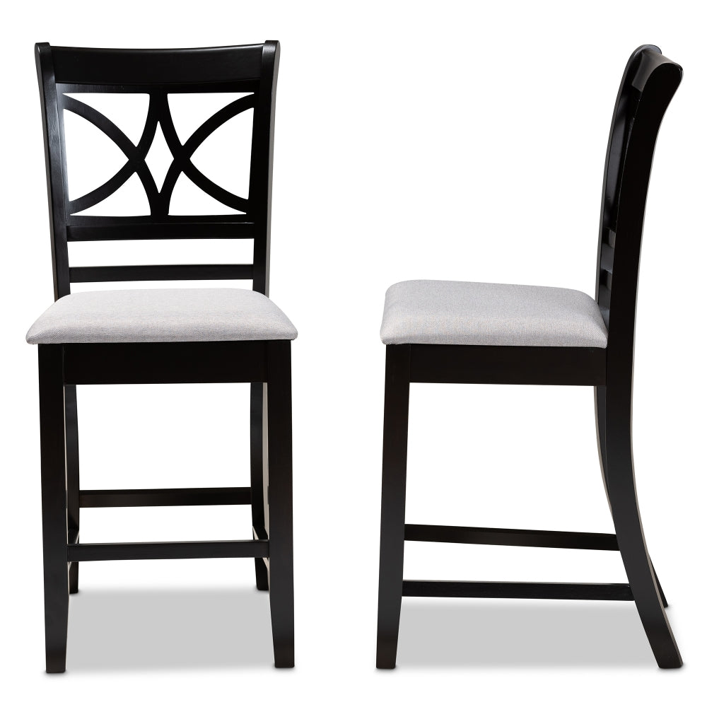 Chandler Modern and Contemporary Grey Fabric Upholstered and Espresso Brown Finished Wood 2-Piece Counter Height Pub Chair Set