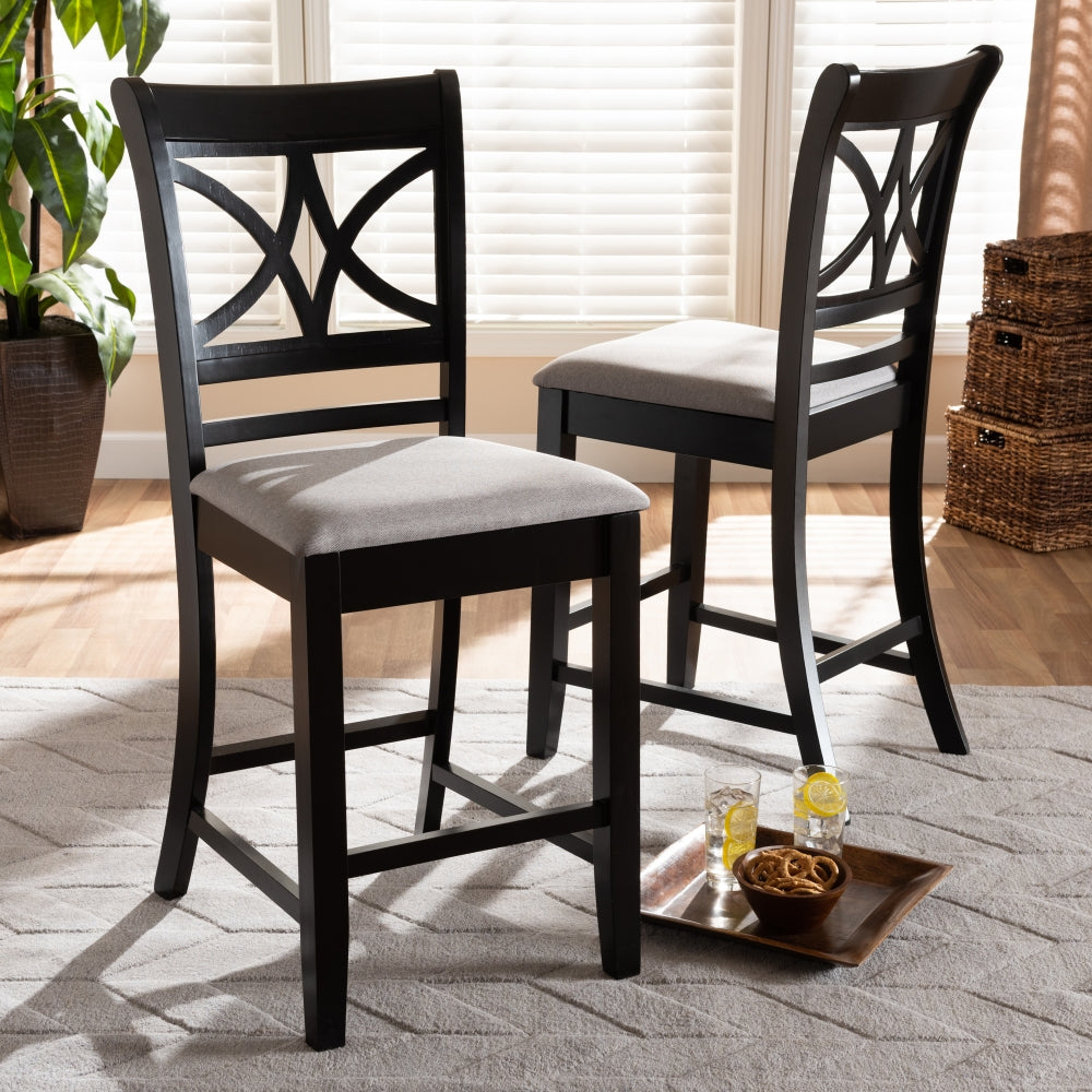 Chandler Modern and Contemporary Grey Fabric Upholstered and Espresso Brown Finished Wood 2-Piece Counter Height Pub Chair Set