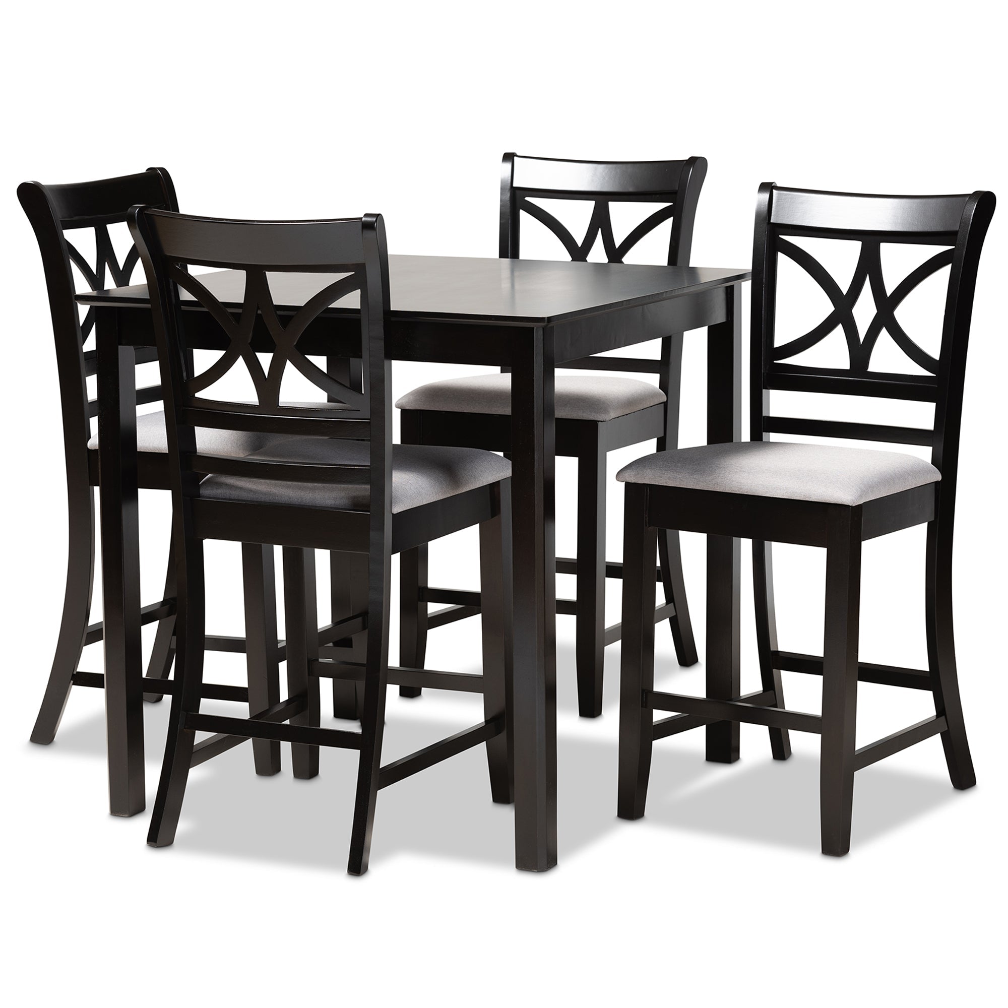 Chandler Modern and Contemporary Grey Fabric Upholstered and Espresso Brown Finished Wood 5-Piece Counter Height Pub Dining Set