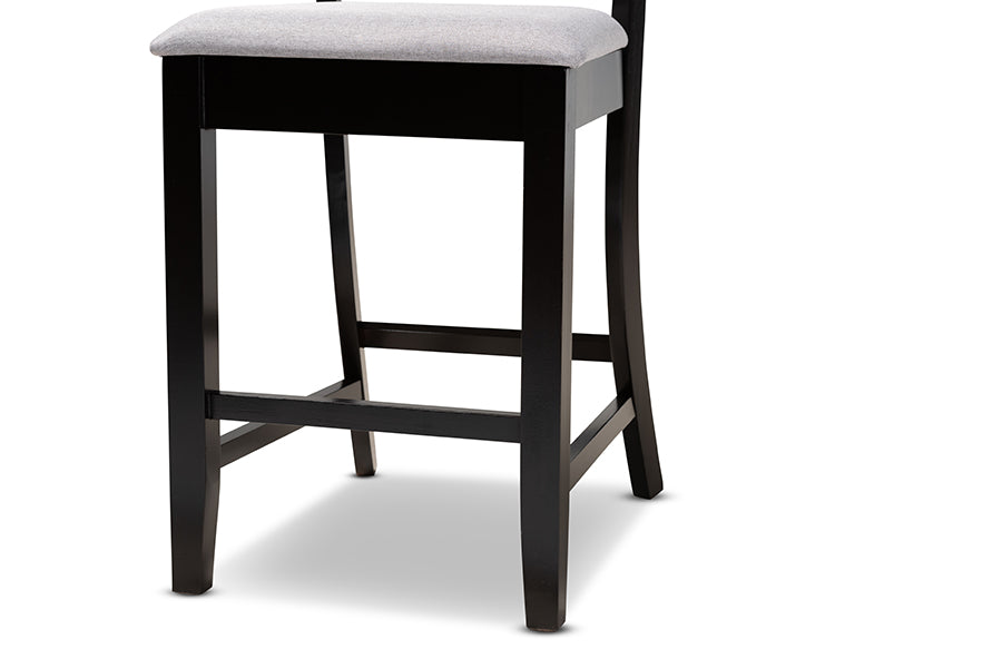 Chandler Modern and Contemporary Grey Fabric Upholstered and Espresso Brown Finished Wood 5-Piece Counter Height Pub Dining Set
