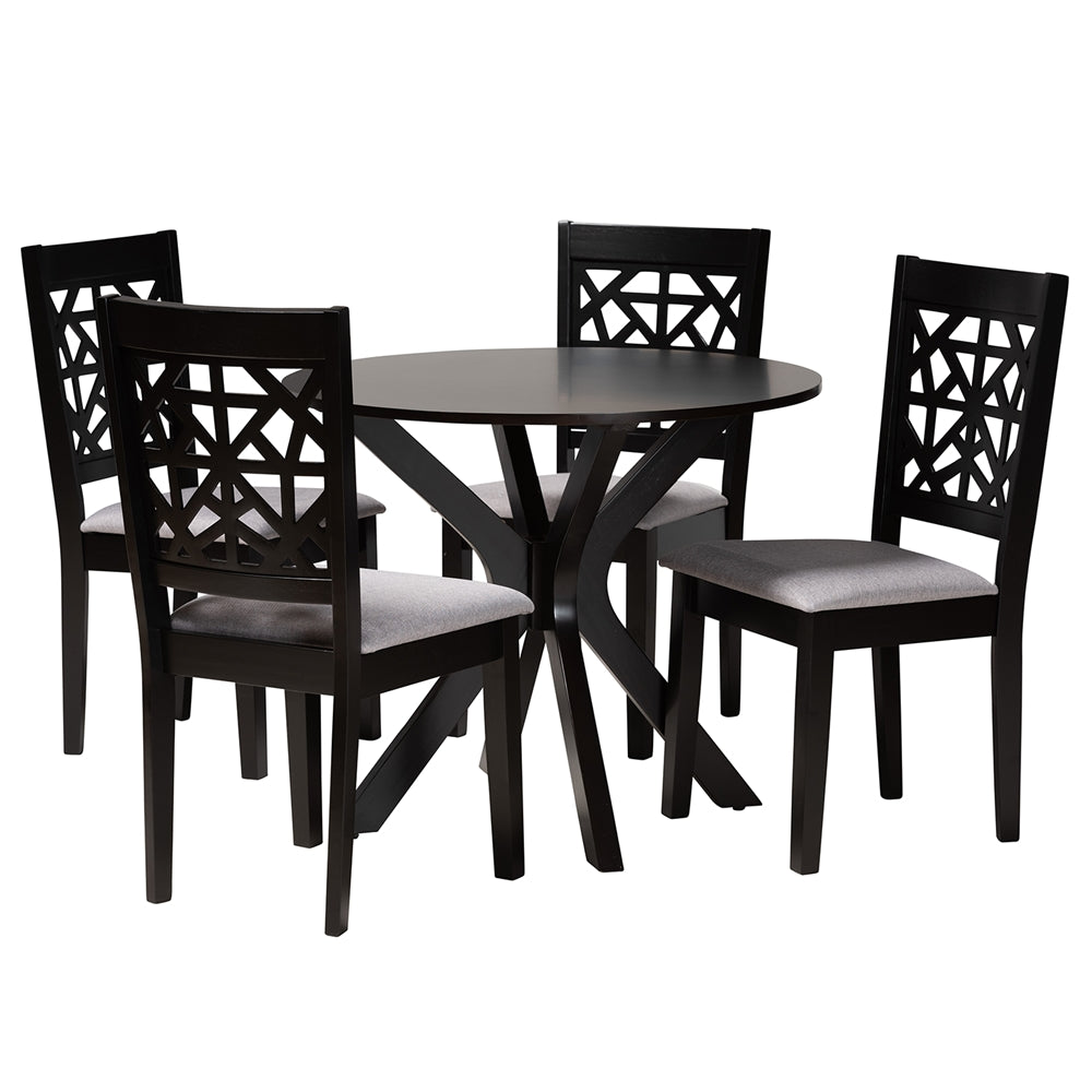 Karel Modern Grey Fabric and Espresso Brown Finished Wood 5-Piece Dining Set