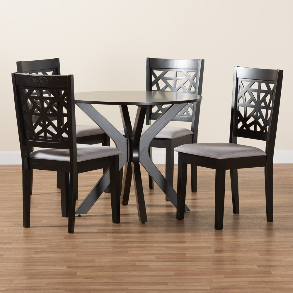 Karel Modern Grey Fabric and Espresso Brown Finished Wood 5-Piece Dining Set