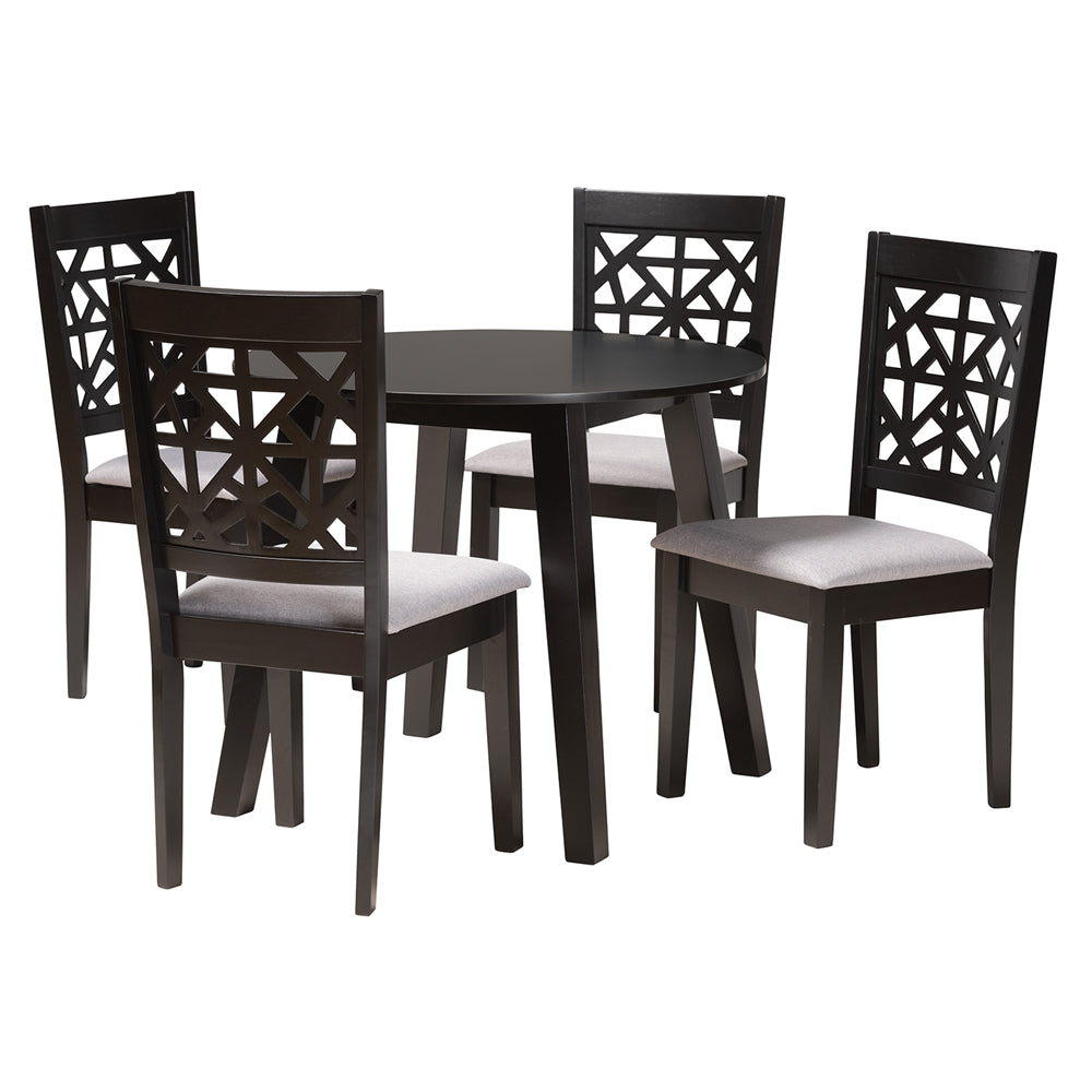 Aiden Modern Grey Fabric and Dark Brown Finished Wood 5-Piece Dining Set