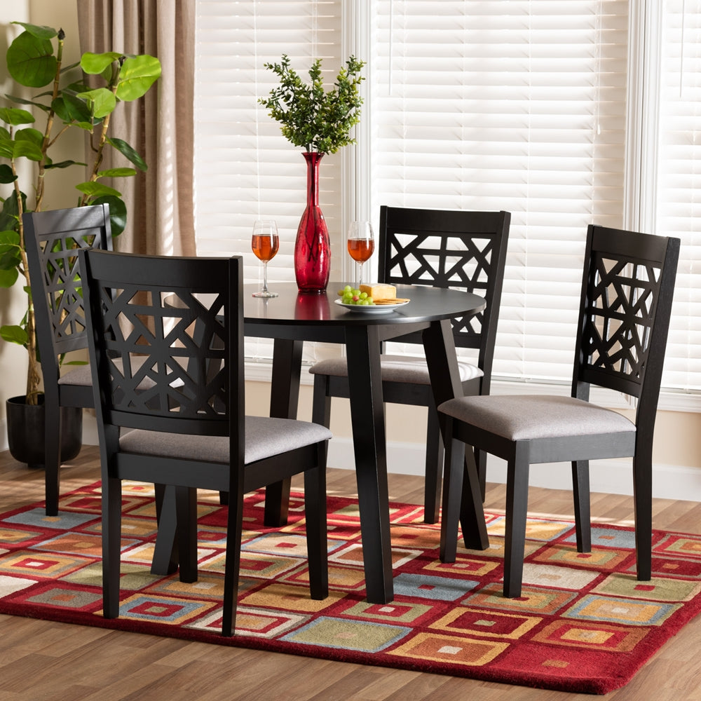 Aiden Modern Grey Fabric and Dark Brown Finished Wood 5-Piece Dining Set