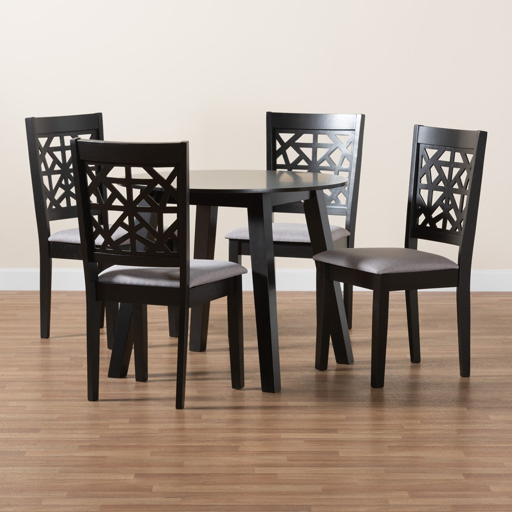 Aiden Modern Grey Fabric and Dark Brown Finished Wood 5-Piece Dining Set