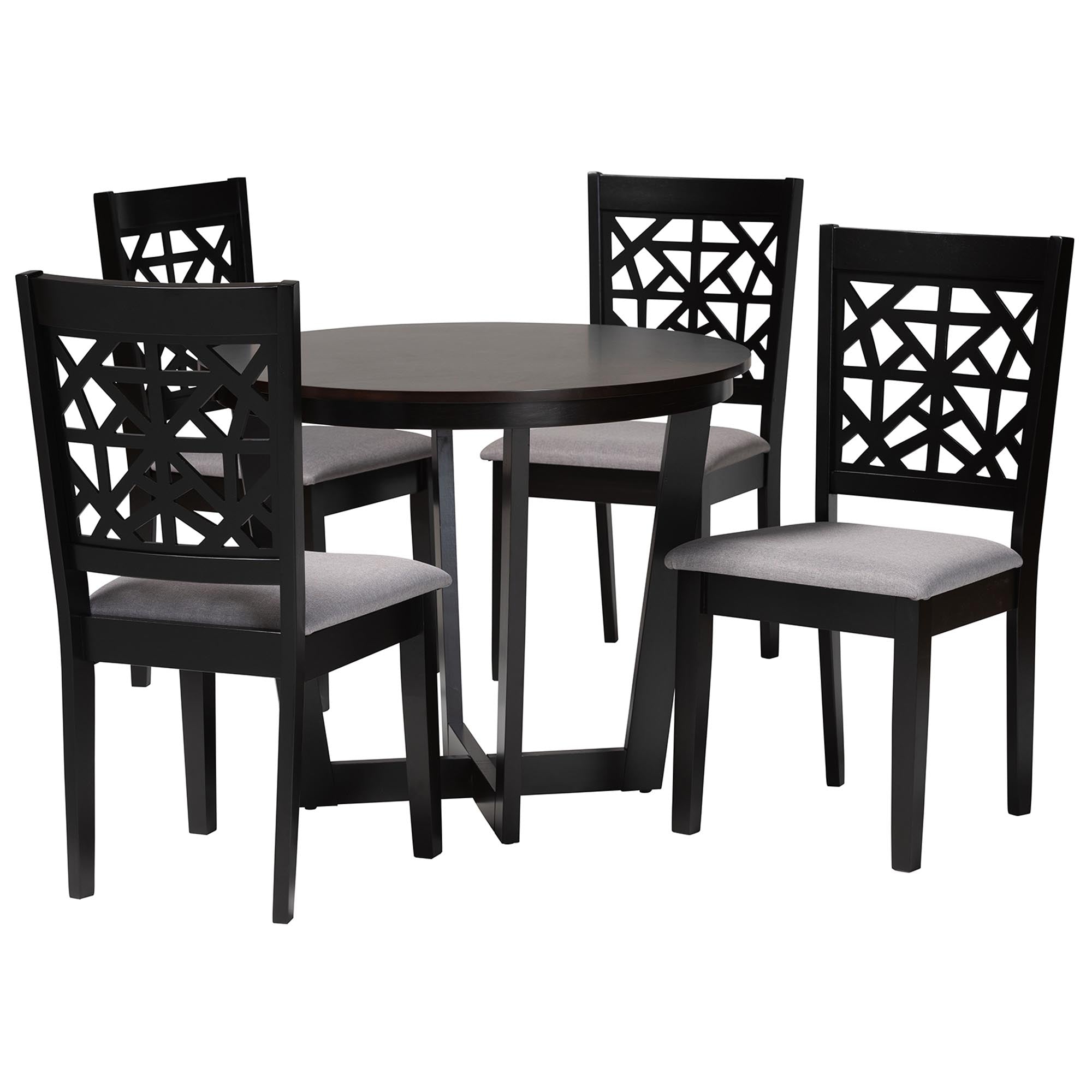 Jamie Moden Grey Fabric and Dark Brown Finished Wood 5-Piece Dining Set