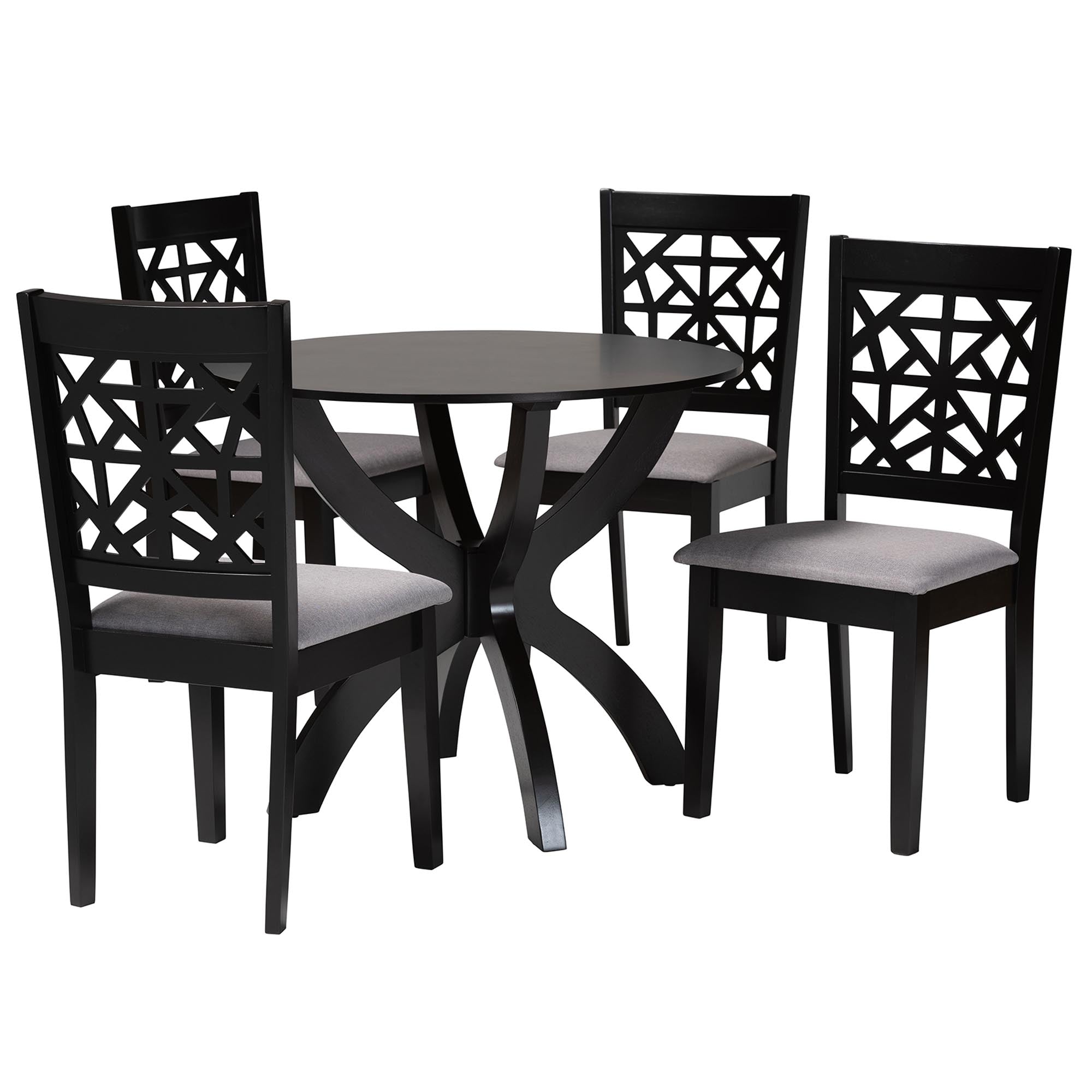 Lena Modern Grey Fabric and Dark Brown Finished Wood 5-Piece Dining Set