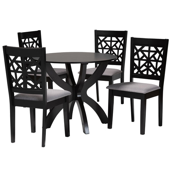Lena Modern Grey Fabric and Dark Brown Finished Wood 5-Piece Dining Set