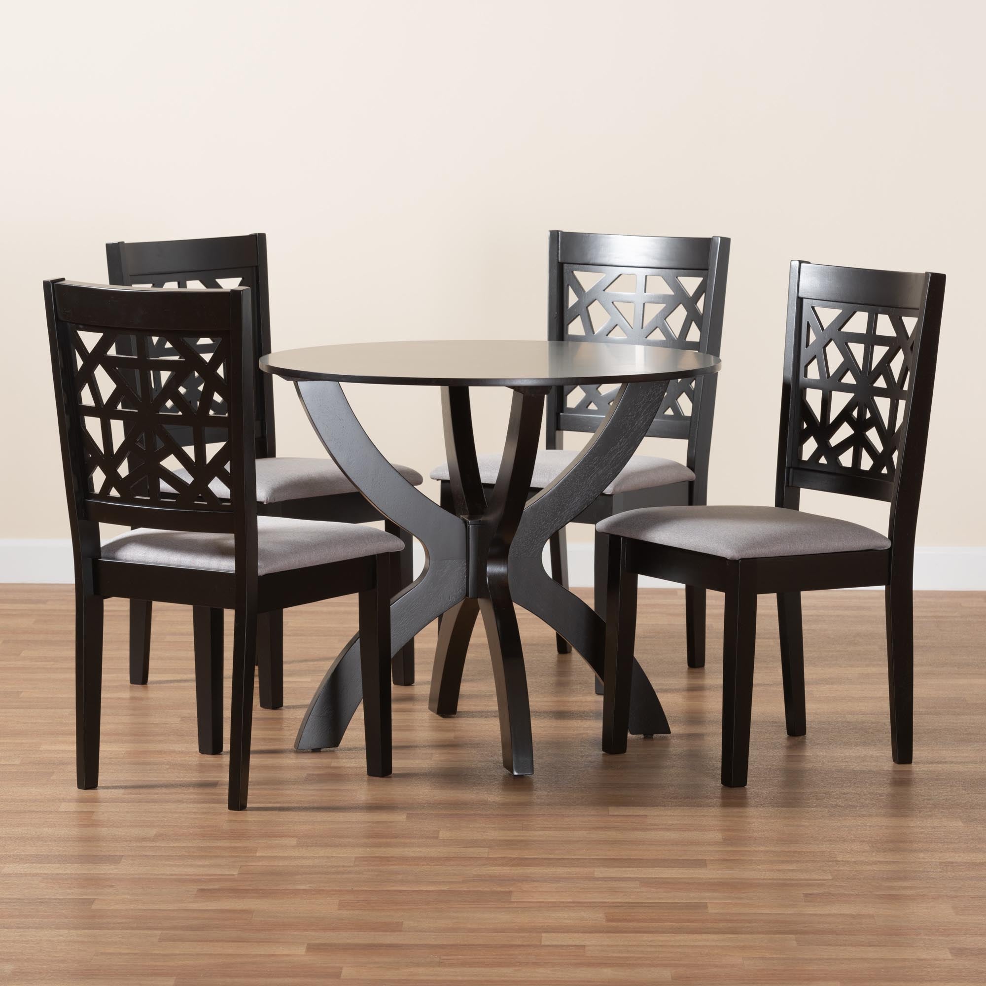 Lena Modern Grey Fabric and Dark Brown Finished Wood 5-Piece Dining Set
