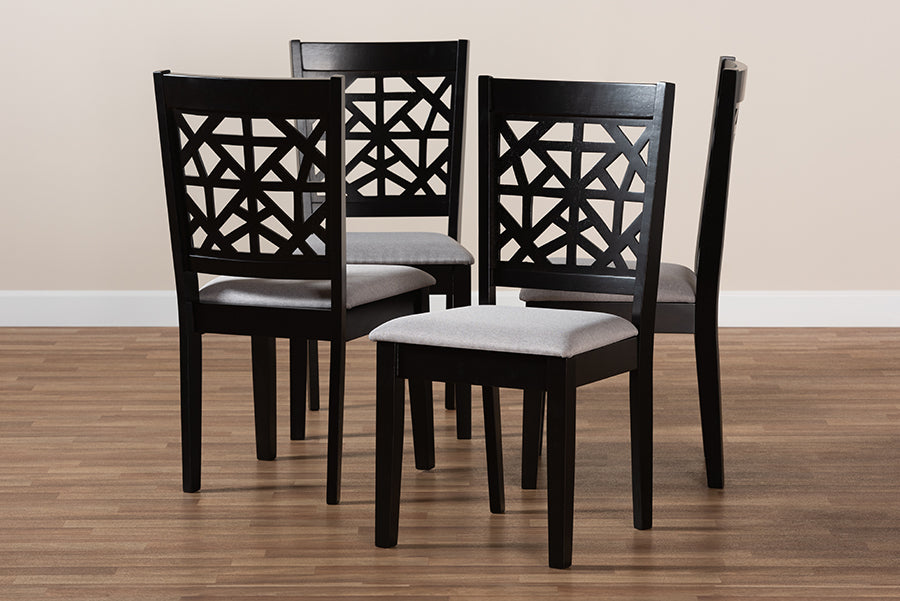 Jackson Modern and Contemporary Grey Fabric Upholstered and Espresso Brown Finished Wood 4-Piece Dining Chair Set