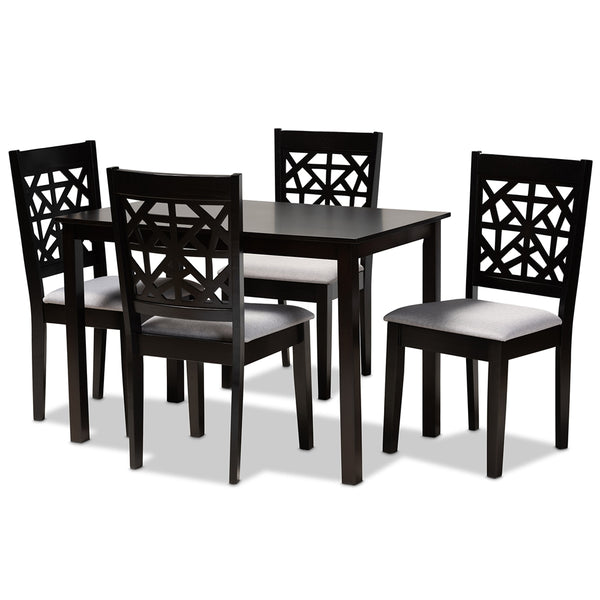 Jackson Modern and Contemporary Grey Fabric Upholstered and Espresso Brown Finished Wood 5-Piece Dining Set